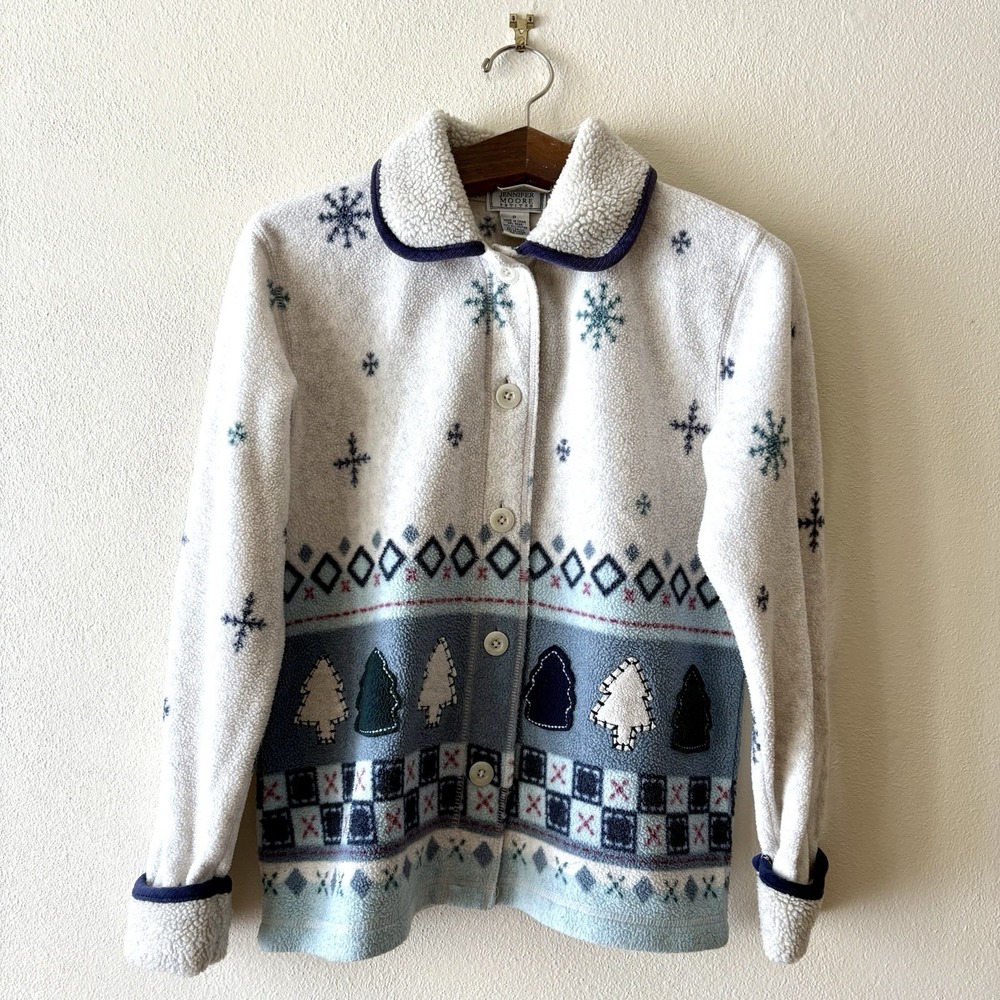 Jennifer Moore Petites Embroidered Applique‎ Winter Fleece Cardigan